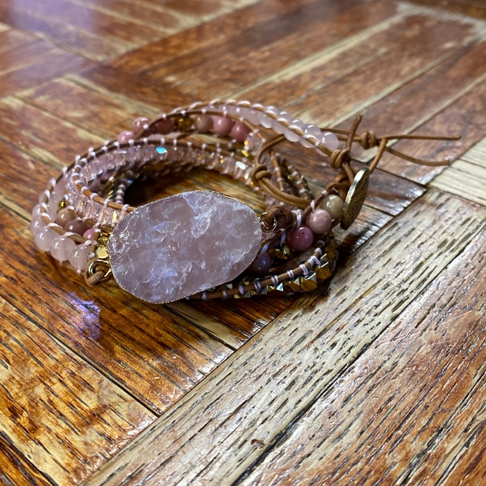 Genuine Pink Quartz wrap bracelet